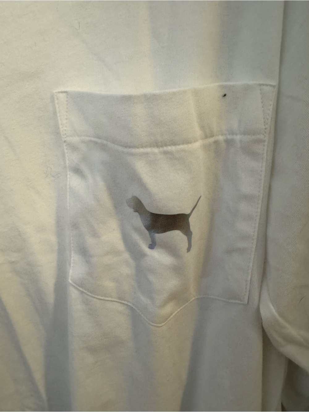 PINK Victoria's Secret White Long-Sleeve Pocket Tee with Dog Logo, rainbow sleev - Picture 2 of 5